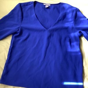H & M Royal Blue Size 6 V-Neck Polyester Blouse